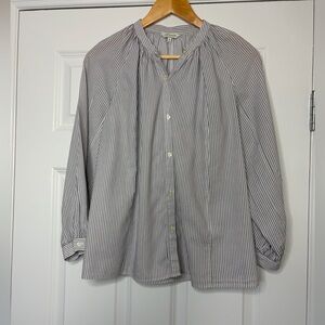 Lucky Brand Gray and White  Pinstripe Poet Button-Up Blouse Size M